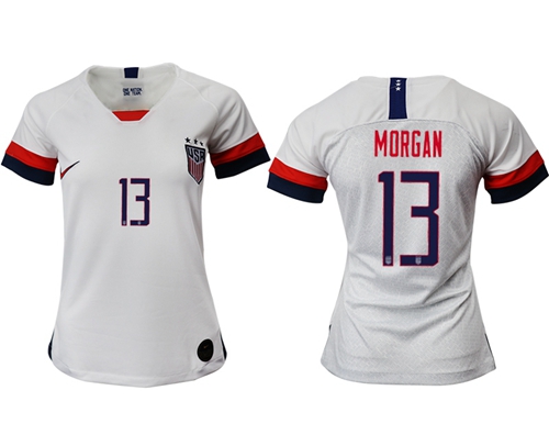 Women's USA #13 Morgan Home Soccer Country Jersey